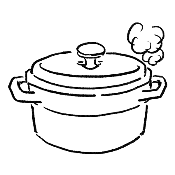 煮込み中の鍋のイラスト（線画）